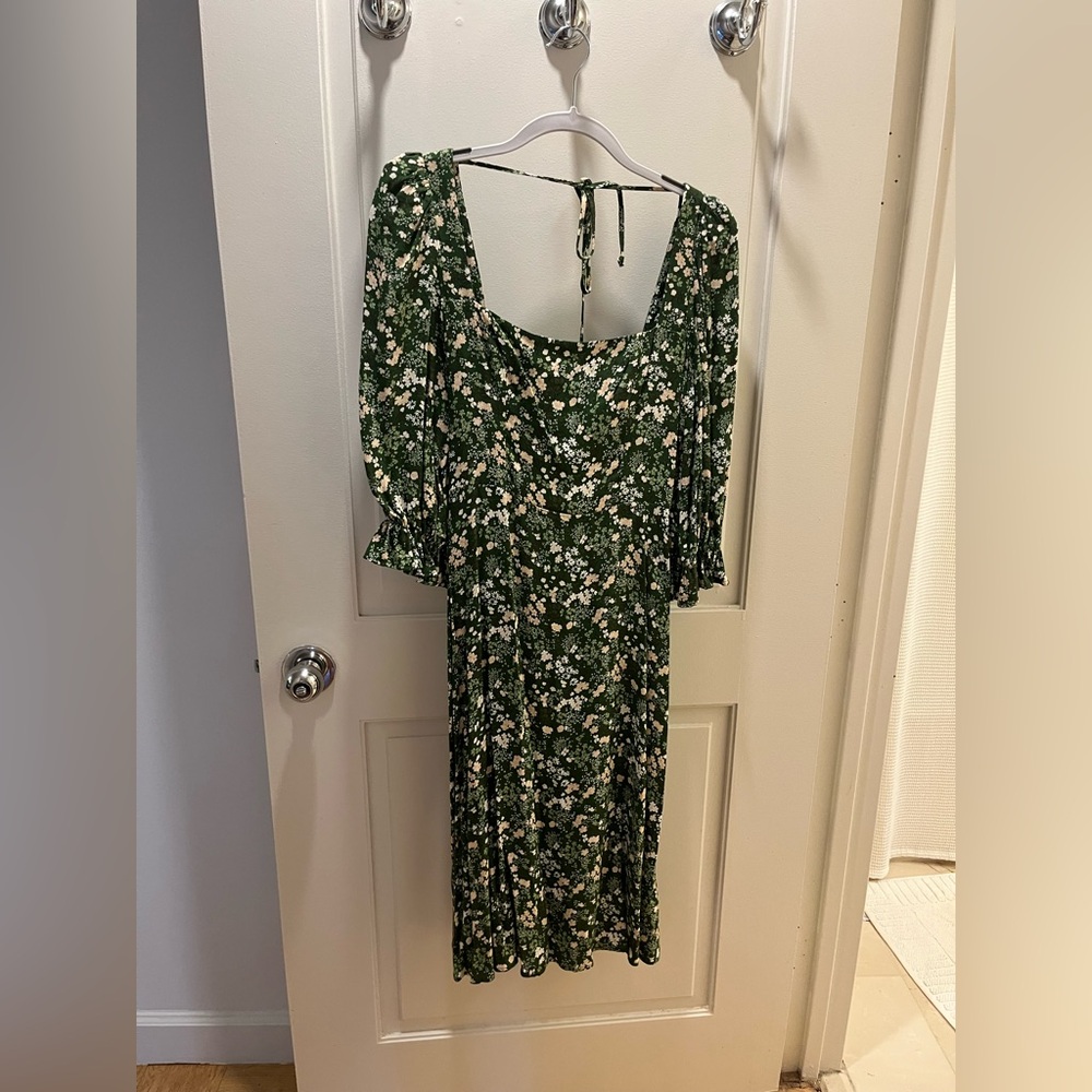 Reformation Green Floral Long Sleeve Dress